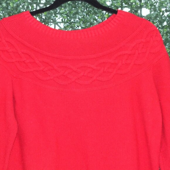 Talbots Red Cashmere Blend Fair Isle Boatneck Sweater Medium - Picture 2 of 10